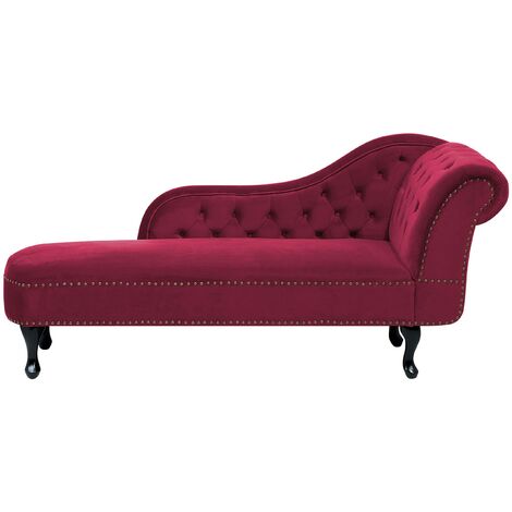 Chaise longue tapizado en terciopelo borgoña con botones versión derecha Nimes