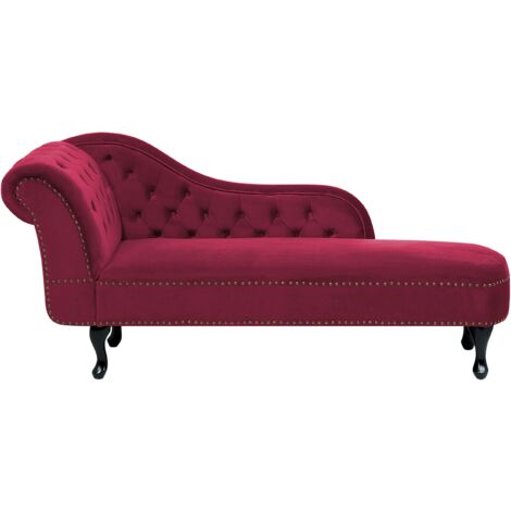 Chaise longue tapizado en terciopelo borgoña con botones versión izquierda Nimes