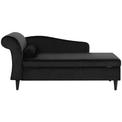 Chaise longue tapizado en terciopelo negro con almacenamiento versión izquierda Luiro
