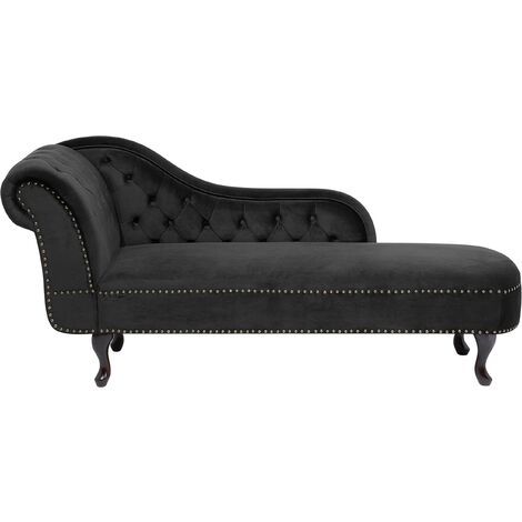 Chaise longue tapizado en terciopelo negro con botones versión izquierda Nimes