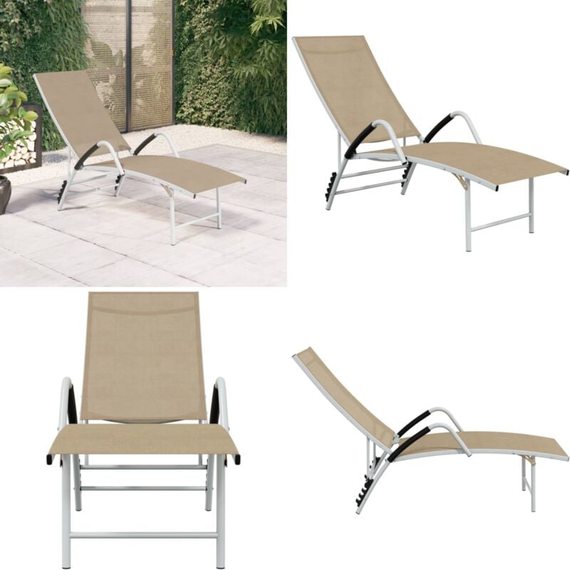 Chaise longue Textilène et aluminium Crème - Chaises Longues - Transat - Mobilier De Jardin - Chaises Extérieures - Relaxations - Home & Living
