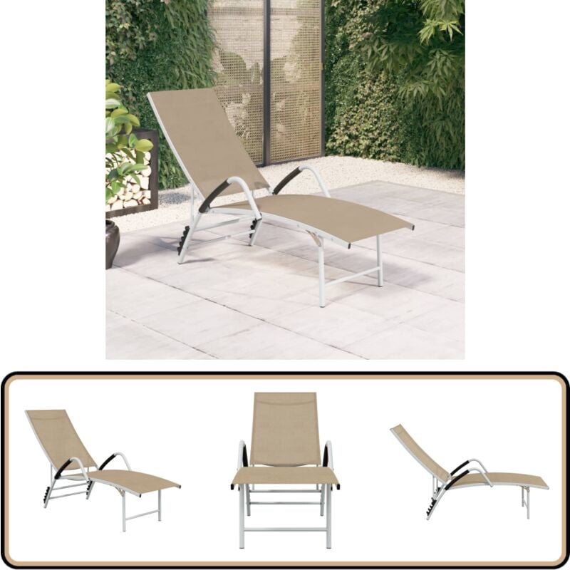 Chaise longue Textilène et aluminium Crème - Chaises Longues - Transat - Mobilier De Jardin - Chaises Extérieures - Relaxations