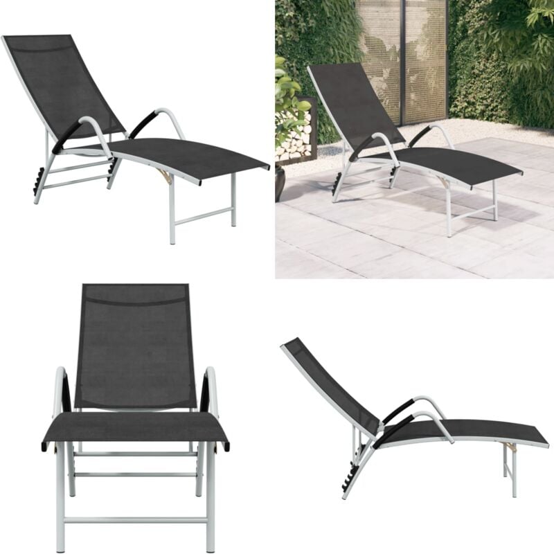 Chaise longue Textilène et aluminium Noir - Chaise Longue - Transat - Mobilier De Jardin - Salon De Jardin - Relax - Home & Living