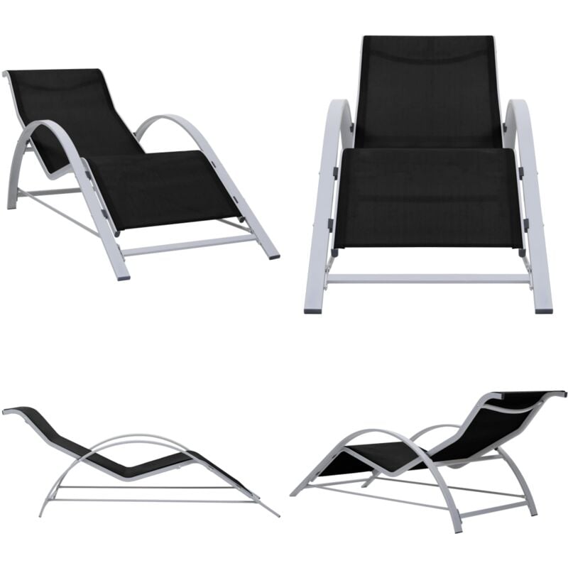 Chaise longue textilène et aluminium noir - Chaise Longue - Mobilier De Jardin - Transat - Bain De Soleil - Textile - Home & Living
