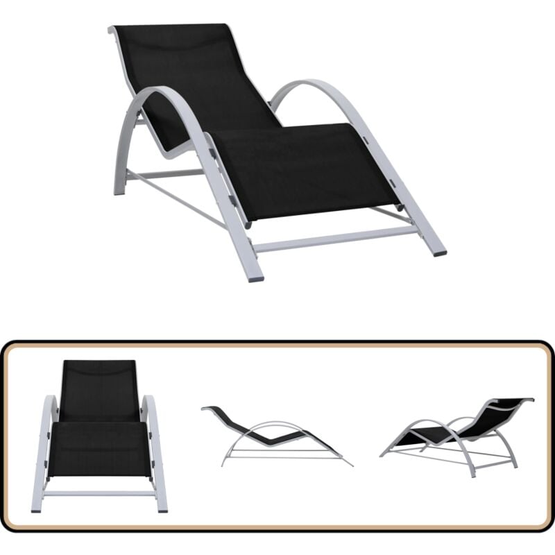 Chaise longue textilène et aluminium noir - Chaise Longue - Mobilier De Jardin - Transat - Bain De Soleil - Textile