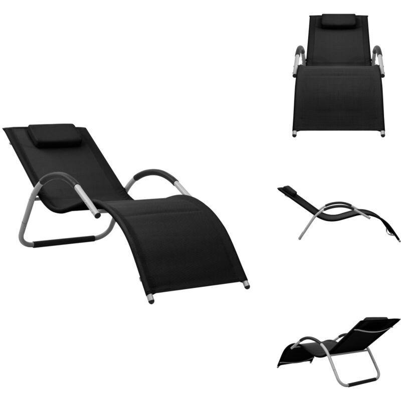 Chaise longue textilène noir et gris - Chaise Longue - Mobilier De Jardin - Transat - Bain De Soleil - Textile