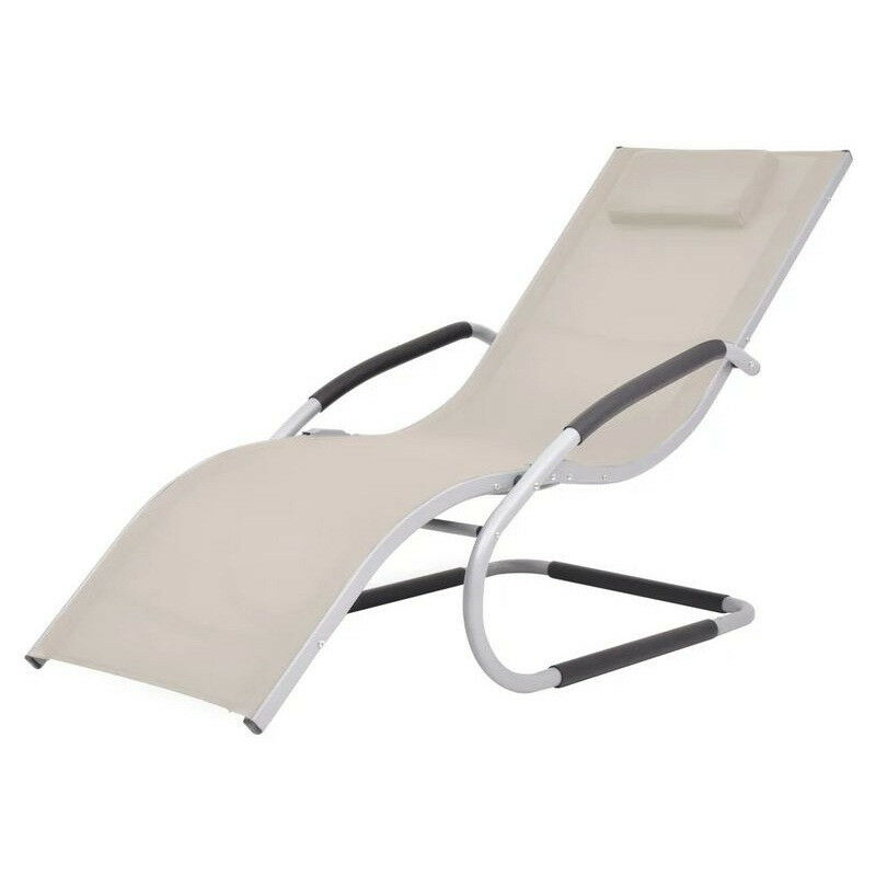Chaise longue textilène beige et métal gris Lensar