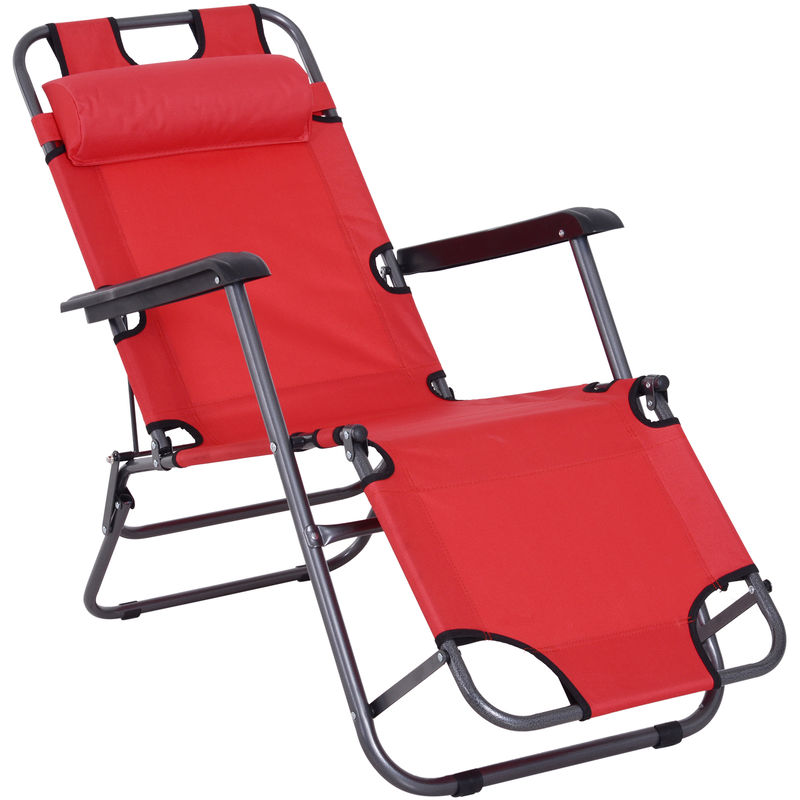 Outsunny - Chaise longue inclinable transat bain de soleil 2 en 1 pliant têtière amovible charge max. 136 Kg toile oxford facile d'entretien rouge