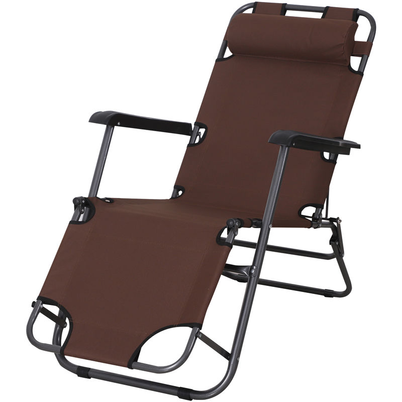 Outsunny - Chaise longue inclinable transat bain de soleil 2 en 1 pliant têtière amovible charge max. 136 Kg toile oxford facile d'entretien marron