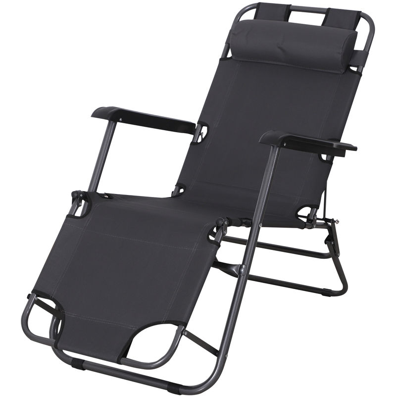 Outsunny - Chaise longue inclinable transat bain de soleil 2 en 1 pliant têtière amovible charge max. 136 Kg toile oxford facile d'entretien gris