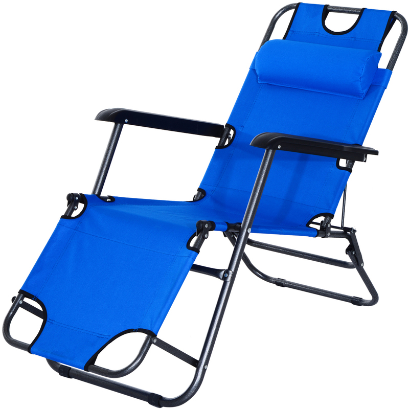 Outsunny - Chaise longue inclinable transat bain de soleil 2 en 1 pliant têtière amovible charge max. 136 Kg toile oxford facile d'entretien bleu