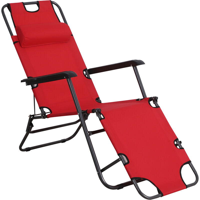 Chaise longue pliable bain de soleil transat de relaxation dossier inclinable avec repose-pied polyester oxford rouge - Outsunny