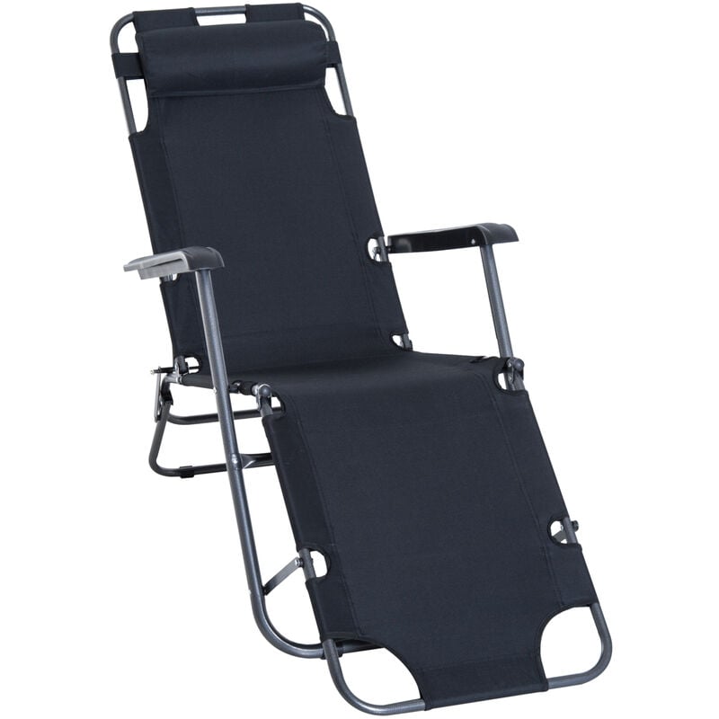 Chaise longue pliable bain de soleil transat de relaxation dossier inclinable avec repose-pied polyester oxford noir