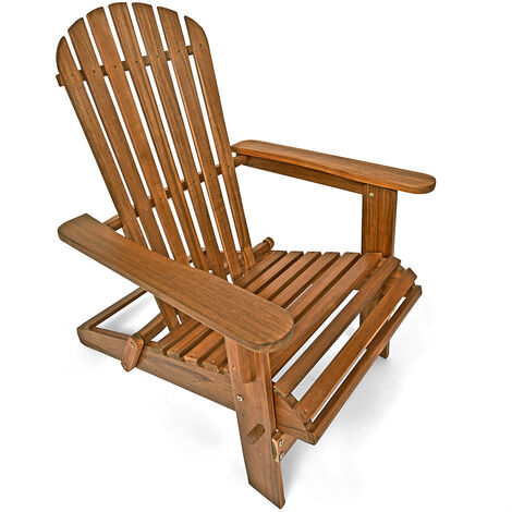 Chaise longue transat Adirondack en bois d'acacia Bain de soleil Siège de jardin pliable Extérieur balcon terrasse