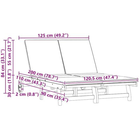 Chaise longue  Transat  Bain de soleil 2-personne Marron 63 x 199 x 85 cm Bois d'Acacia Massif