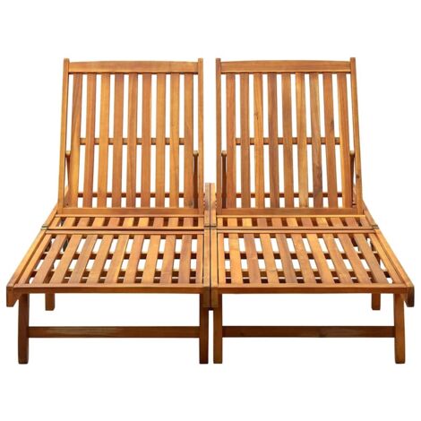 Chaise longue  Transat  Bain de soleil 2 places bois d'acacia massif