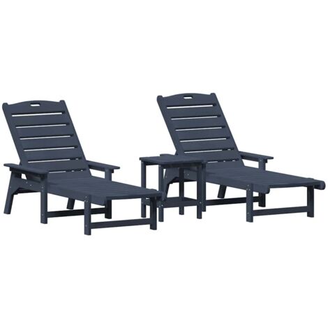 Chaise longue Transat Bain de soleil 3 pcs Bleu marine Polyéthylène