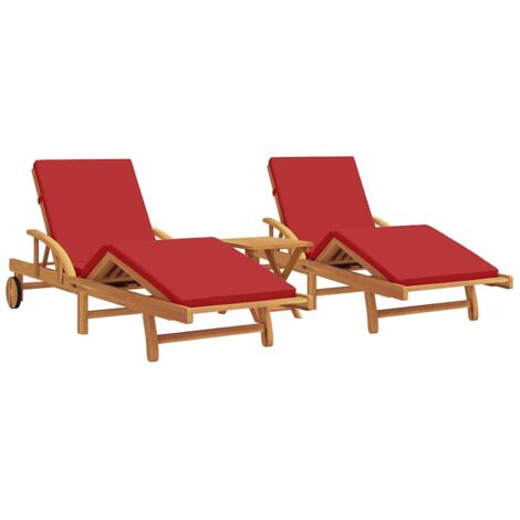 Chaise longue  Transat  Bain de soleil 3 pcs Rouge 40 x 40 x 40cm Bois d'acacia massif