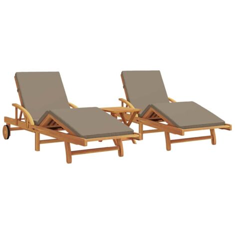 Chaise longue  Transat  Bain de soleil 3 pcs Taupe Bois d'Acacia Massif