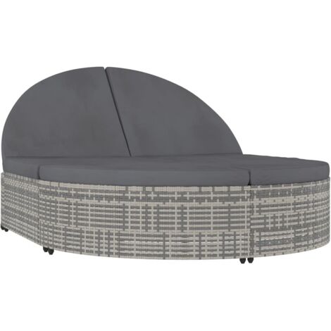 Chaise longue  Transat  Bain de soleil à 2 places avec coussins Résine tressée Gris