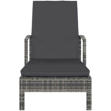 Chaise longue  Transat  Bain de soleil avec accoudoirs Résine tressée Gris