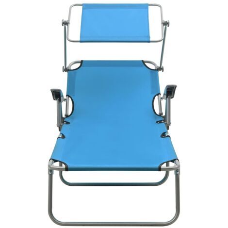 Chaise longue  Transat  Bain de soleil avec auvent acier bleu