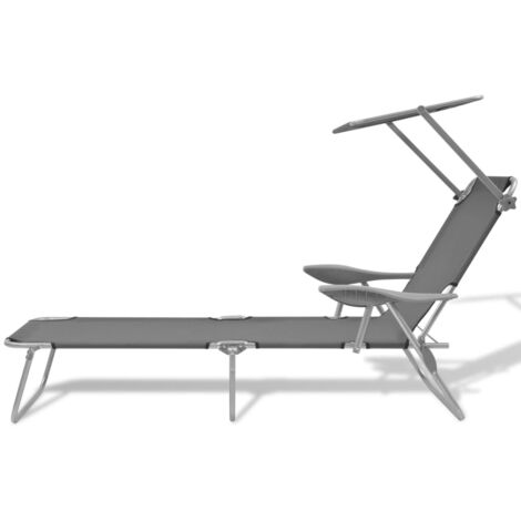 Chaise longue  Transat  Bain de soleil avec auvent Acier Gris