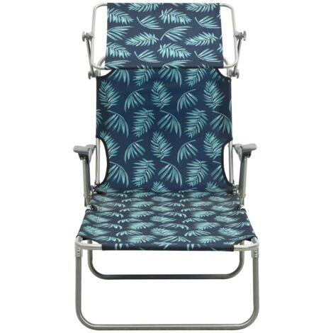 Chaise longue  Transat  Bain de soleil avec auvent acier motif de feuilles