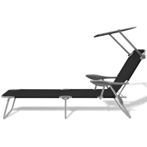 Chaise longue Transat Bain de soleil avec auvent Acier Noir