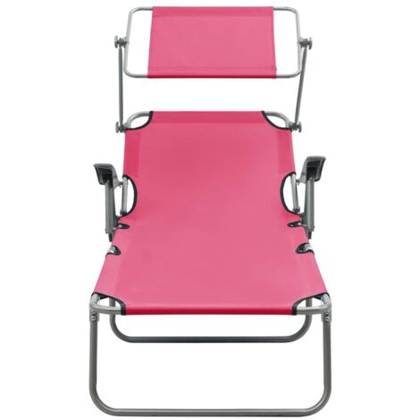 Chaise longue Transat Bain de soleil avec auvent acier rose