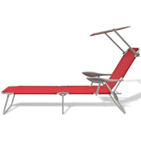 Chaise longue  Transat  Bain de soleil avec auvent Acier Rouge