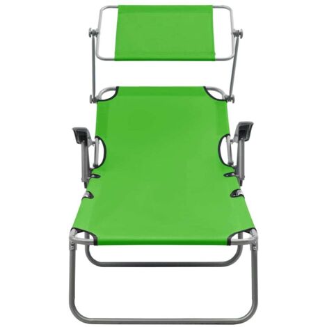 Chaise longue  Transat  Bain de soleil avec auvent acier vert