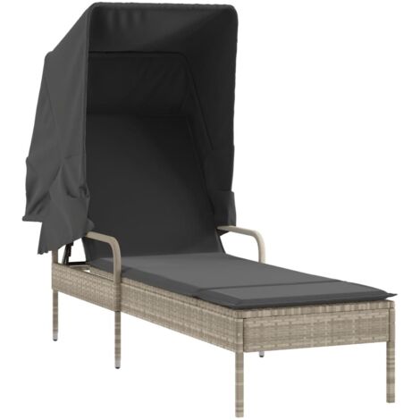 Chaise longue  Transat  Bain de soleil avec auvent gris clair résine tressée