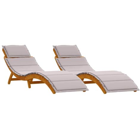 Chaise longue  Transat  Bain de soleil avec coussin 2 pcs Taupe Bois d'Acacia Massif
