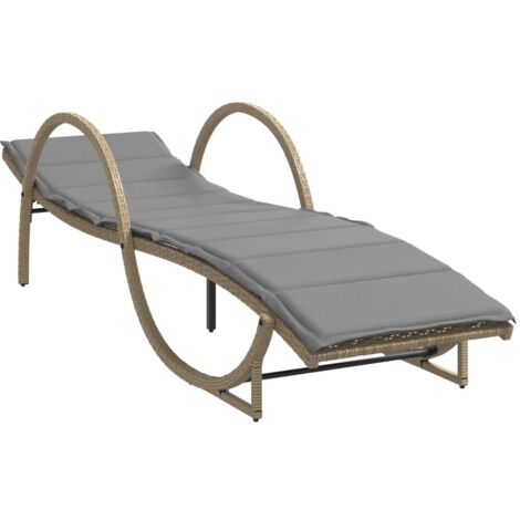 Chaise longue  Transat  Bain de soleil avec coussin beige 60x199x42 cm résine tressée