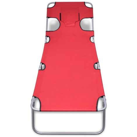 Chaise longue  Transat  Bain de soleil avec coussin de tête Acier enduit de poudre Rouge