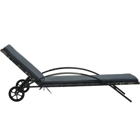 Chaise longue Transat Bain de soleil avec coussin et roues Résine tressée Anthracite