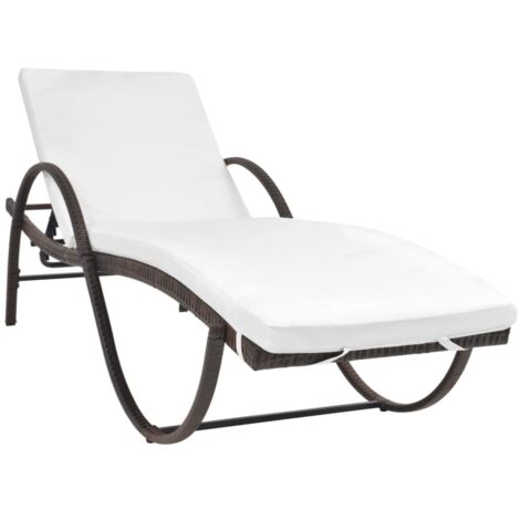 Chaise longue  Transat  Bain de soleil avec coussin et table Résine tressée Marron