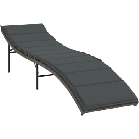Chaise longue  Transat  Bain de soleil avec coussin gris 55x199x50 cm résine tressée