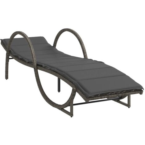 Chaise longue  Transat  Bain de soleil avec coussin gris 60x199x42 cm résine tressée