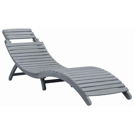 Chaise longue  Transat  Bain de soleil avec coussin Gris Bois d'acacia solide