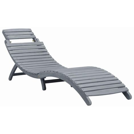 Chaise longue  Transat  Bain de soleil avec coussin Gris Bois d'acacia solide