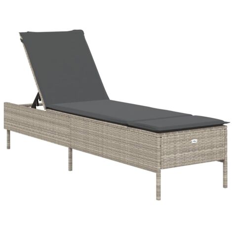 Chaise longue  Transat  Bain de soleil avec coussin gris clair résine tressée