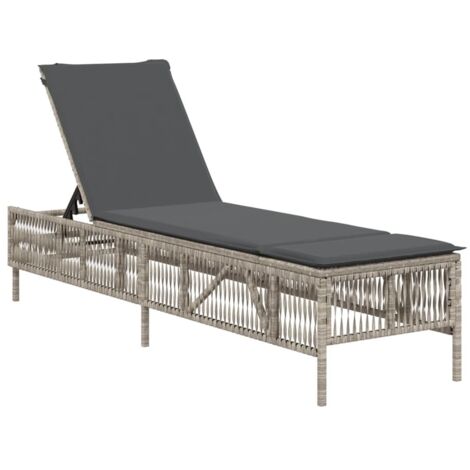 Chaise longue  Transat  Bain de soleil avec coussin gris clair résine tressée