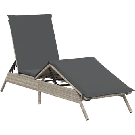 Chaise longue  Transat  Bain de soleil avec coussin gris clair résine tressée