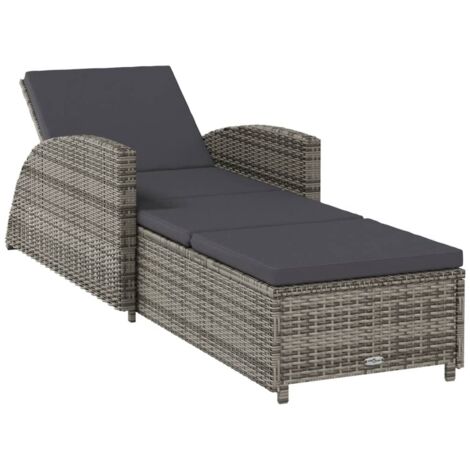Chaise longue  Transat  Bain de soleil avec coussin gris foncé Résine tressée Gris
