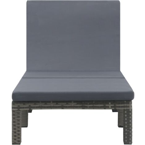 Chaise longue  Transat  Bain de soleil avec coussin Résine tressée Anthracite