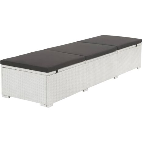 Chaise longue  Transat  Bain de soleil avec coussin Résine tressée Blanc