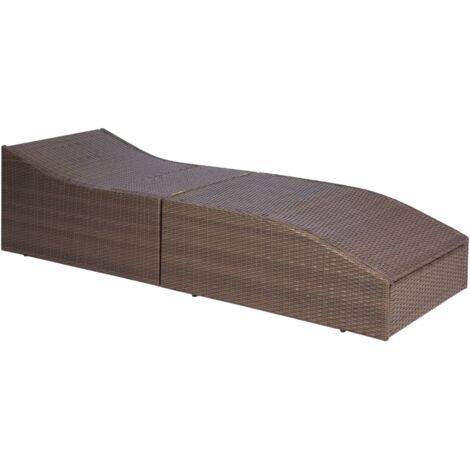 Chaise longue  Transat  Bain de soleil avec coussin Résine tressée Marron