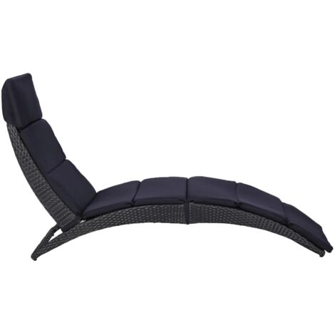 Chaise longue  Transat  Bain de soleil avec coussin Résine tressée Noir